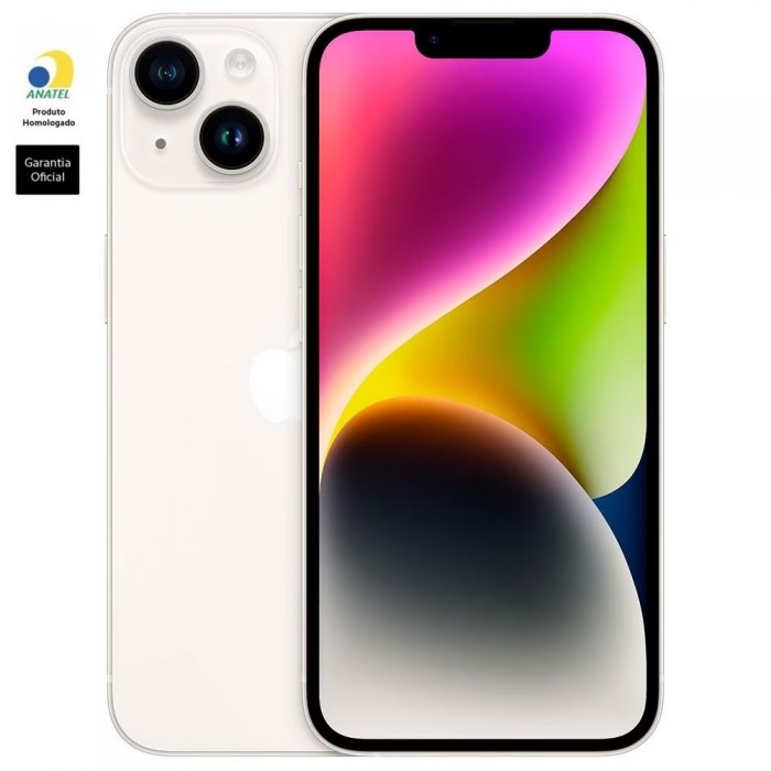 iPhone 14 Apple 5G, 128GB (Anatel Brasil), Tela de 6,1” Super Retina XDR, Câmera Dupla de 12MP, Câmera frontal de 12 MP, Chip A15 Bionic, Estelar